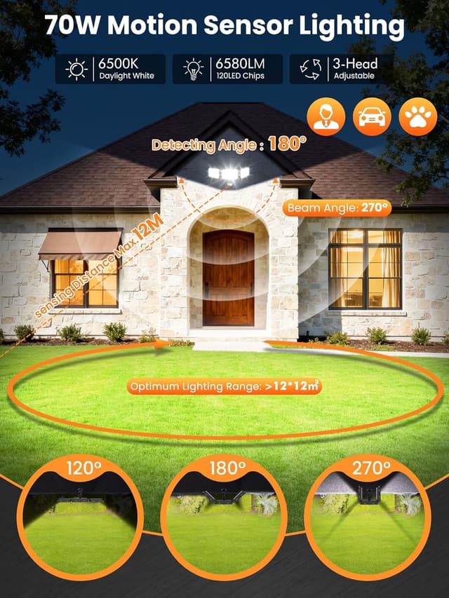 Detalle de MEIKEE faretto LED 70W con sensore di movimento, 6.580 lm, 6.500K bianco freddo e telecomando (IP66)