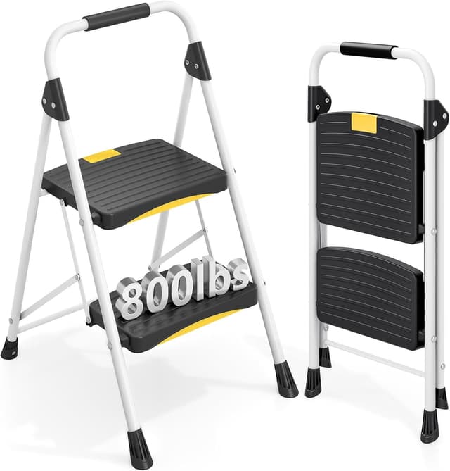 Detalle de Urackify 2-Step Folding Steel Step Ladder with Safety Lock & Handrail (150 kg capacity)