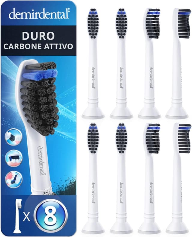 Detalle de demirdental 8 Pack testine ricambio compatibili Philips Sonicare (HX9058) con carbone attivo, dure e bianche