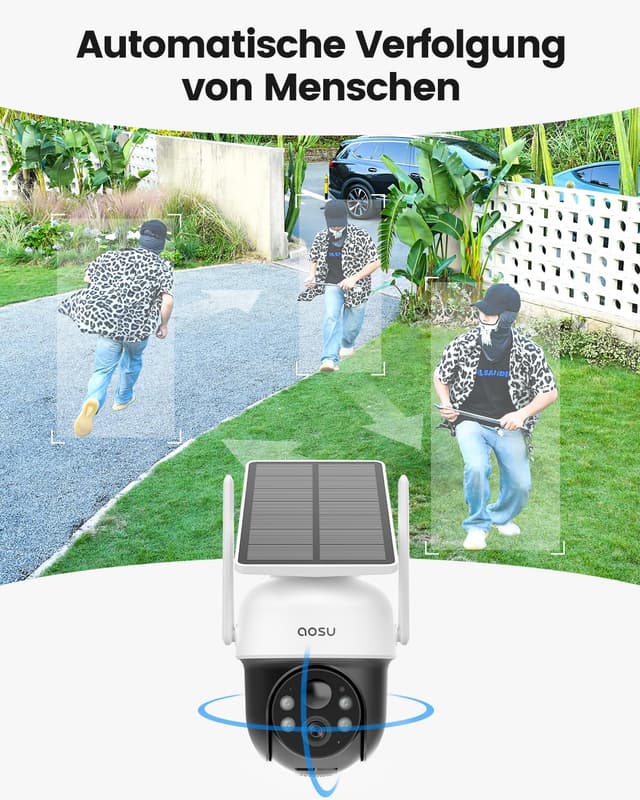 Detalle 2 de aosu 2K Überwachungskamera Außen Solar Akku 3MP 360° PTZ