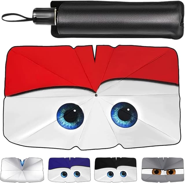 Detalle de Parasole per auto anteriore con design adorabile a occhi, 145 x 79 cm, con borsa portaoggetti