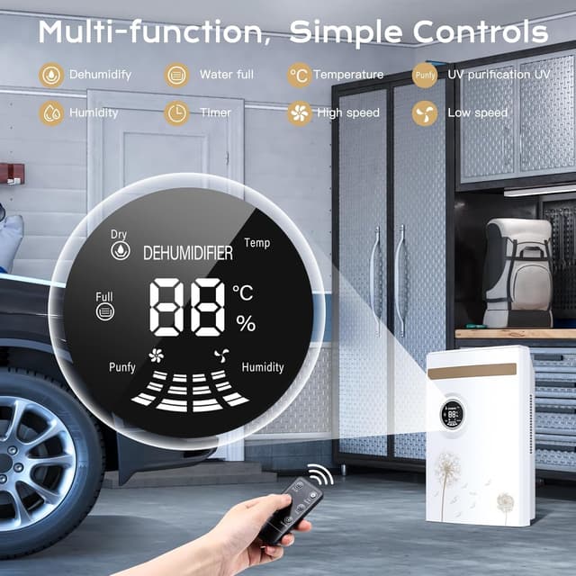 Detalle de Dehumidifier for Home 2.2L (GB-100) – Electric Dehumidifier with UV Purification, 1–24 Hour Timer & Remote Control