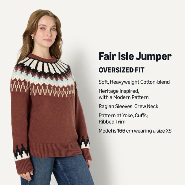 Detalle 2 de Amazon Essentials Women’s Oversized-Fit Fair Isle Crewneck Jumper (Demi’s Pick)