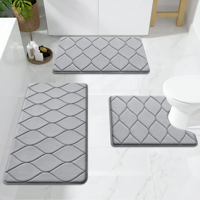 Detalle de Smiry Memory Foam Bath Mat 30''x20'' (Grey) — Ultra Soft Non-Slip Plush Bathroom Rug