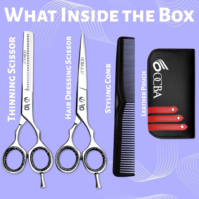 Detalle de OCBA professionelle Friseurschere (6,5 Zoll, Silber) für präzise Schnitte – für Salon & Zuhause