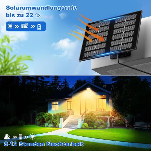 Detalle de Realky Solarlampen für Außen mit Fernbedienung – IP65 Solar-Außenleuchte mit Bewegungsmelder, 3 Farbtemperaturen