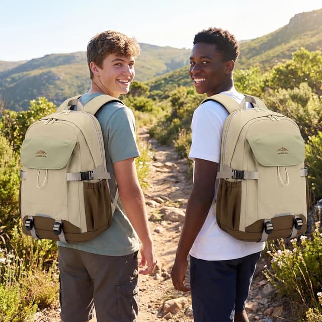 Detalle de Amythe sac à dos garçon 30L kaki pour ordinateur 15,6" (imperméable, léger)