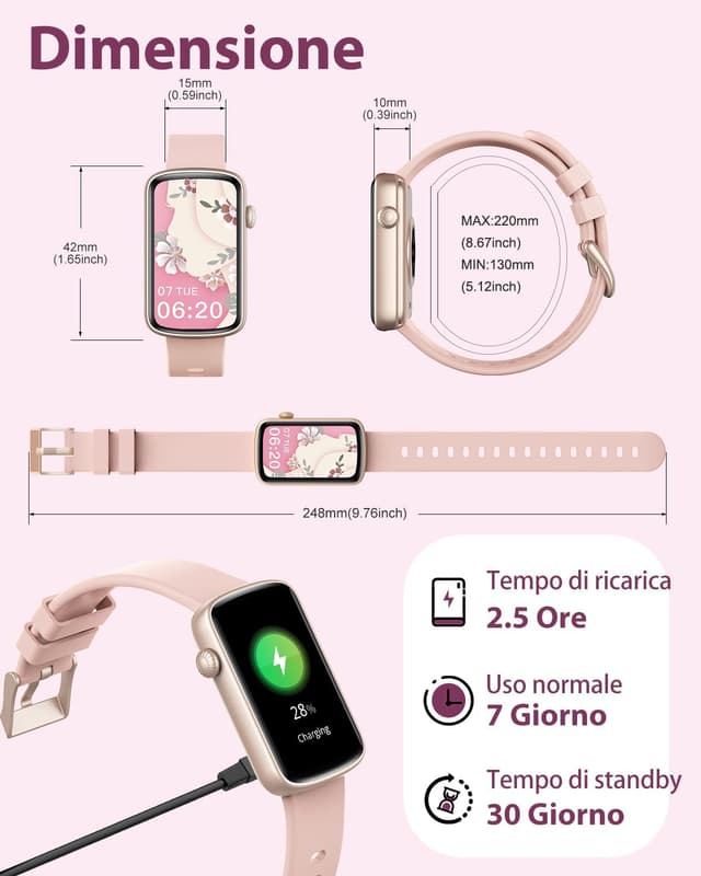 Detalle de SHANG WING Smartwatch Donna con cardiofrequenzimetro, SpO2 e notifiche WhatsApp/Chiamate – Rosa