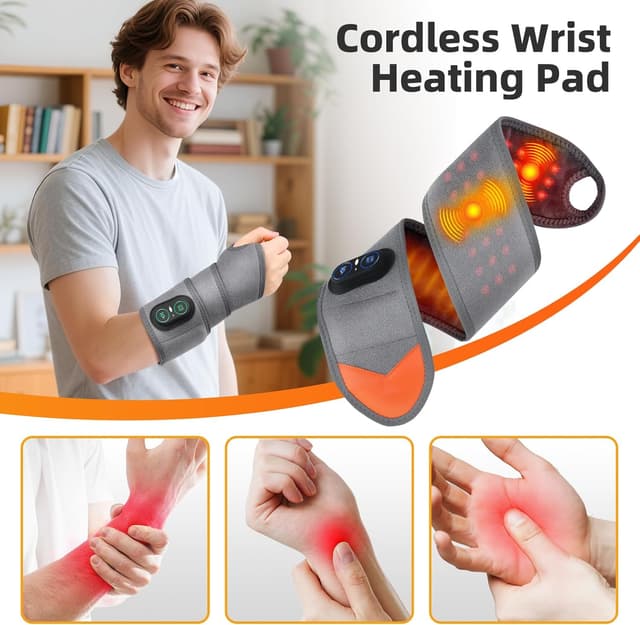 Detalle de Cordless Heated Wrist Massager with Red Light, Vibration & 3000mAh Battery (Grey)