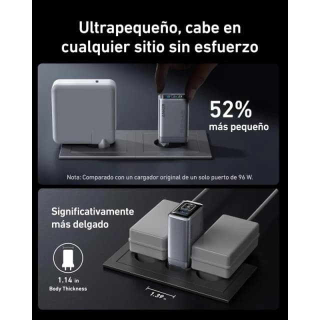 Detalle 2 de Anker Prime Charger 100W GaN, 3 puertos USB/USB-C 🔌