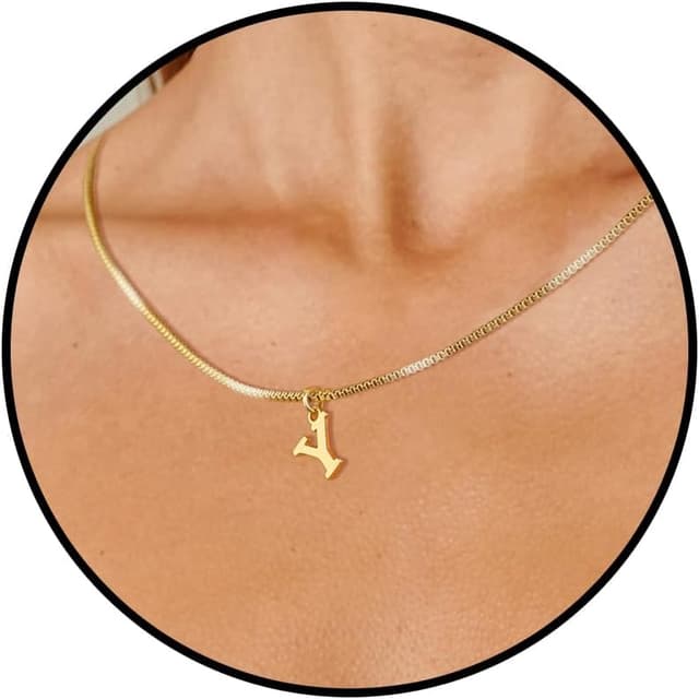Detalle de Esmoly Iniziale Collana Donna Oro 14K Choker con lettera A-Z, lunghezza 16+2 inches