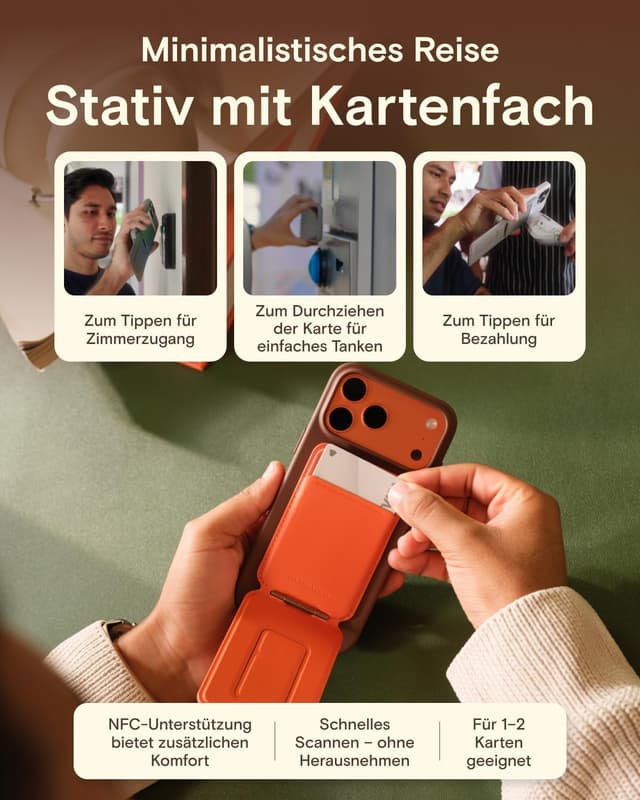 Detalle 2 de MOFT Handy-Stativ für Smartphone (3-in-1) aus veganem MOVAS Leder, ultradünn & tragbar, mit MagSafe-Option