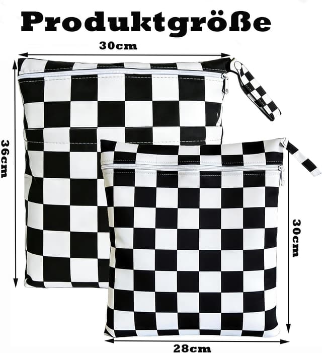 Detalle 2 de TRASUN Wet Bag für Kindergarten & Wickeln – Nasstasche im 2er-Set (Schwarzweiß)