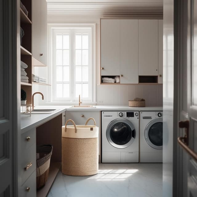 Detalle 2 de LA JOLIE MUSE großer geflochtener Wäschekorb aus Baumwollseil (72 l) – XL-Aufbewahrung für Kinderzimmer & mehr