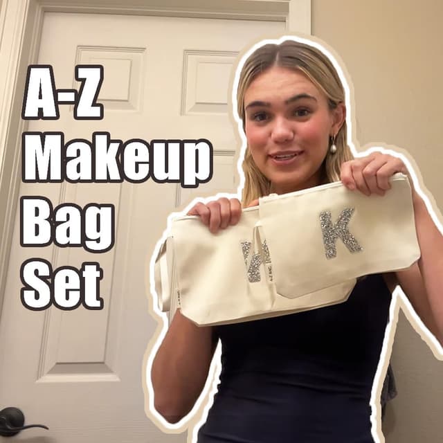 Detalle de A-Z BAG Personalisierte Kosmetiktaschen mit Initiale (Set: große & kleine Schminktasche) mit Glitzer-Dekor