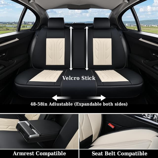 Detalle de Coverado Coverado Seat Covers Full Set (Leather Look) for Most Sedans, SUVs, Trucks—Black & Beige