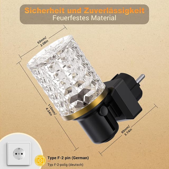 Detalle de JandCase Nachtlicht-Steckdose mit Dämmerungssensor, dimmbar (0–100 lm) – 3000K warmweiß