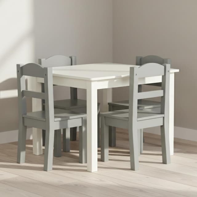 Detalle de Humble Crew Set tavolo quadrato e 4 sedie in legno per bambini (bianco/grigio)