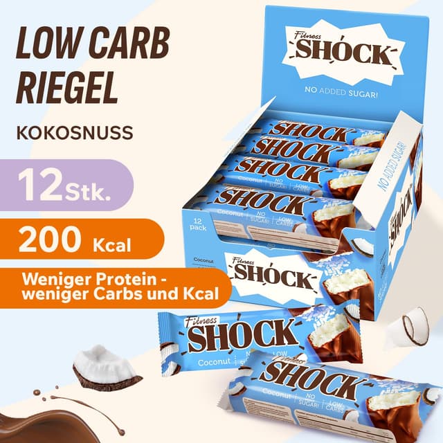 Thumbnail 2 de FitnesSHOCK Coconut Low Carb Riegel 12x50 g