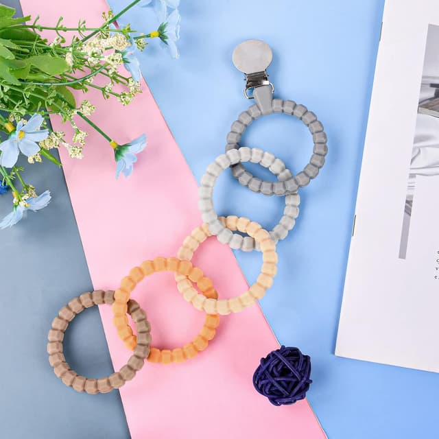 Detalle de Vicloon Dentizione Neonati: set da 5 anelli massaggiagengive in silicone con clip per ciuccio