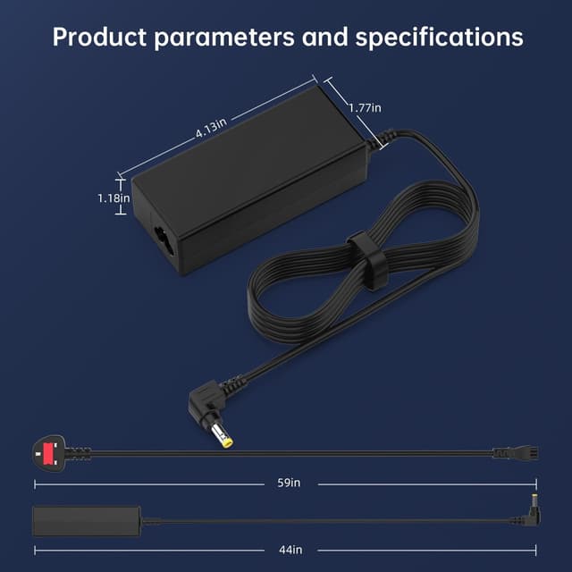 Detalle 2 de Etssembo 65W 19V 3.42A Power Adapter for HP Pavilion monitors (Yellow 5.5x2.5mm right-angle, UK plug)