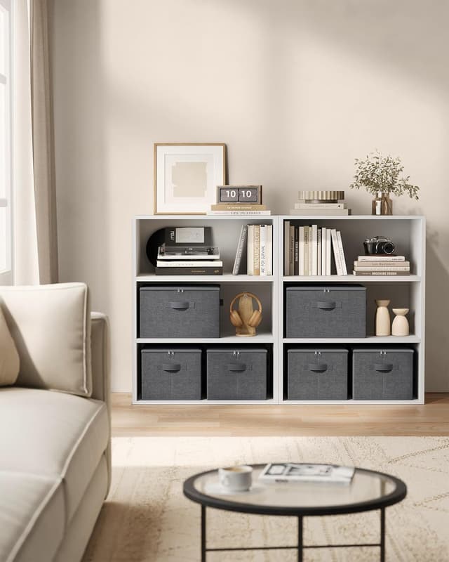 Detalle de SONGMICS Boîte de rangement pliable avec couvercle et poignées (lot de 3), tissu non-tissé, gris ardoise RYZB03G