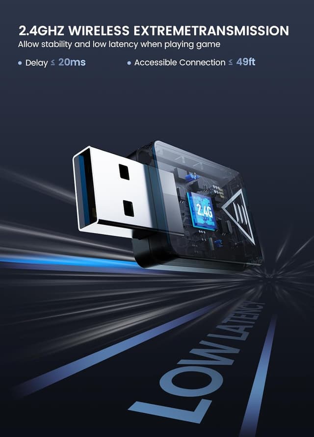 Detalle 2 de EKSA Wireless Gaming Headset für PS4/PS5/PC – 2,4G-USB, 7.1, ENC-Mikrofon und bis zu 36 Stunden Laufzeit