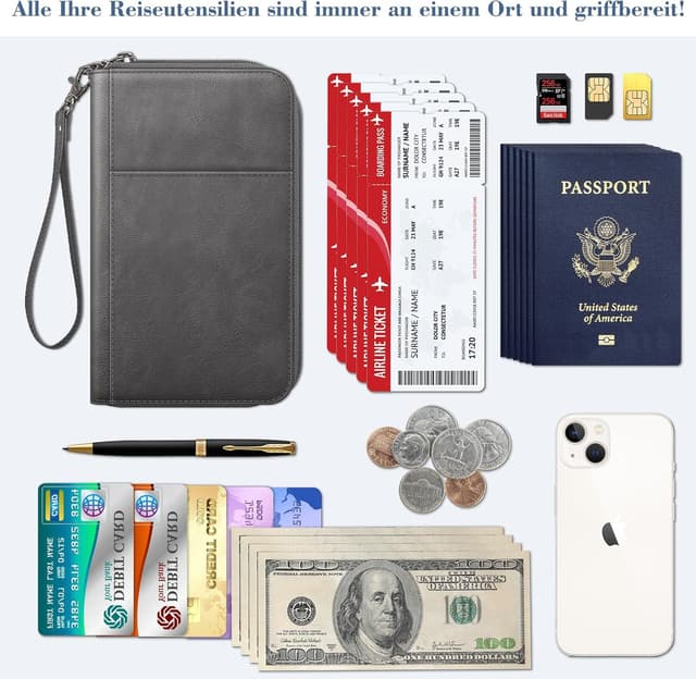 Detalle de FINTIE Reisepass-Tasche Familie Reiseorganizer mit RFID-Blockierung (Wasserdicht), Karten- & Dokumentenfächer