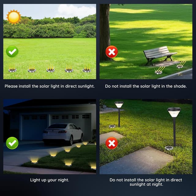 Detalle 2 de Dankeled 12er-Set Solar-Bodenleuchten außen (8 warmweiße LEDs) – IP65, Edelstahl/Kunststoff