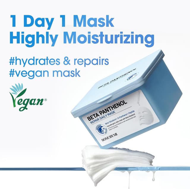 Detalle 2 de SOME BY MI Beta-Panthenol Repair Daily Mask – Maschera viso vegana quotidiana, 30 maschere (335 g)