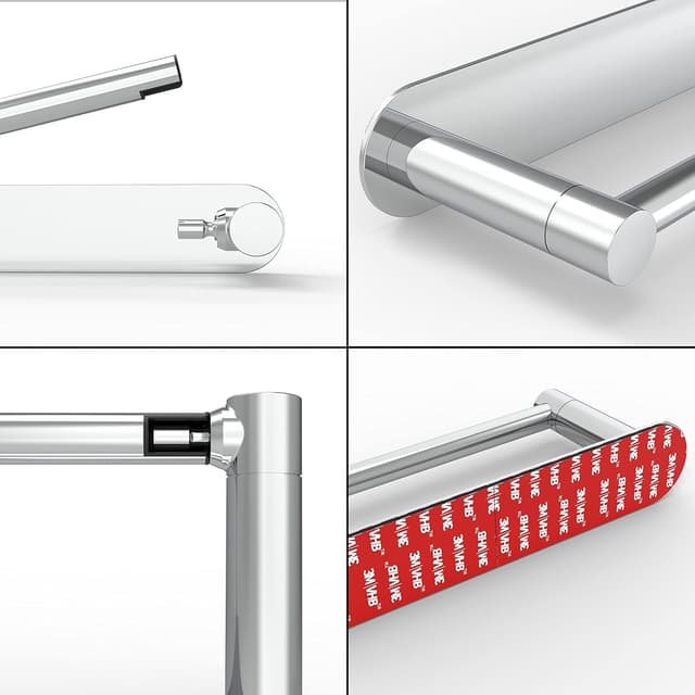 Detalle de WZRUA self-adhesive double-post pivoting toilet roll holder (chrome stainless steel, no drilling)