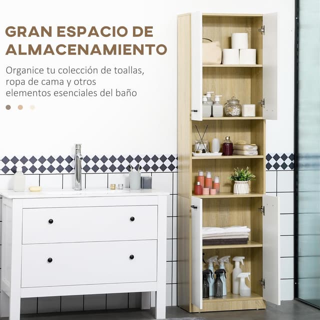 Thumbnail 3 de kleankin Columna auxiliar baño 53x33,5x195,7 cm Blanco Roble