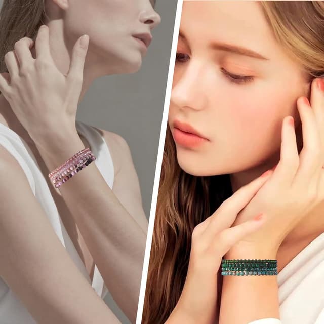 Detalle de JENCVNL Damen Kristall-Perlenarmband im Boho-Stil, mehrlagig, elastisch