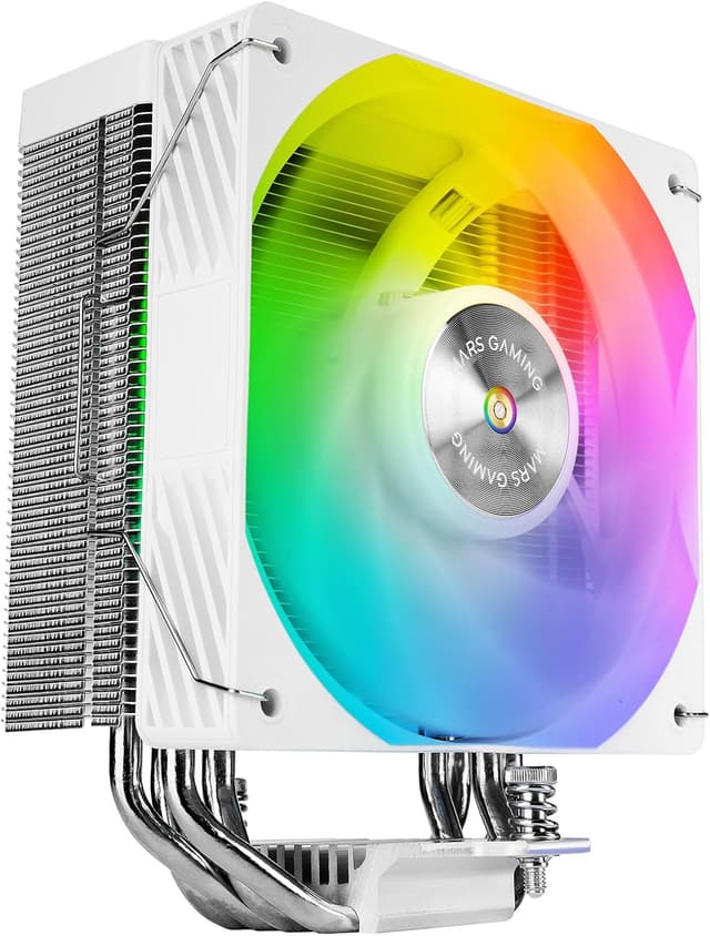 Detalle de Mars Gaming MCPU-X4ARGB dissipatore CPU ARGB con ventola PWM 120 mm e 4 heatpipe fino a 220W TDP (bianco)