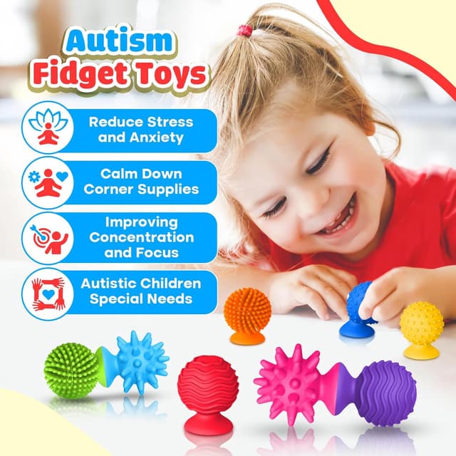 Detalle de Sensory Fidget Toys Kids & Adults 8-Pack Textured Suction Toys for Classroom & Autism
