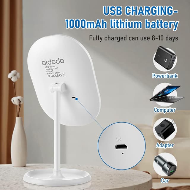 Thumbnail 6 de Aidodo Rechargeable Makeup Mirror with LED 3 colours