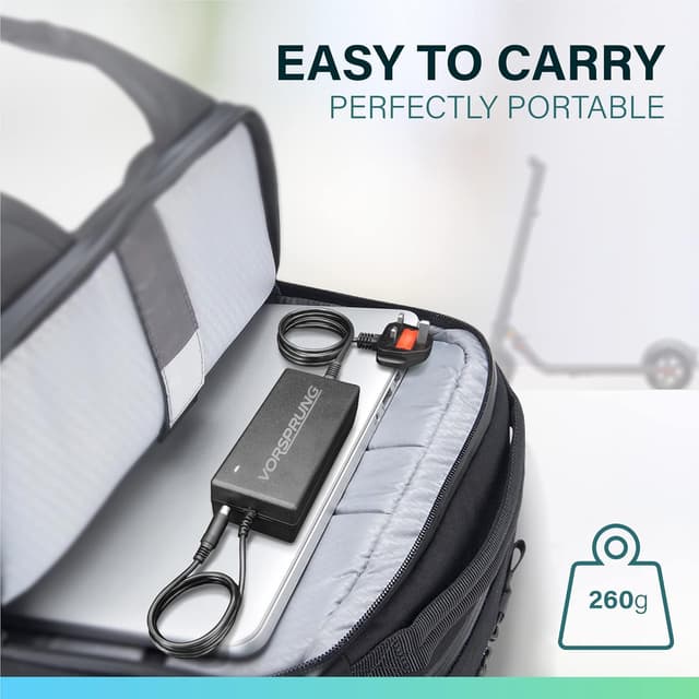 Detalle 2 de VORSPRUNG® 42V 2A Electric Scooter Charger (UK plug, LED status) for 1-pin Xiaomi M365/Pro/1S & Ninebot ES series