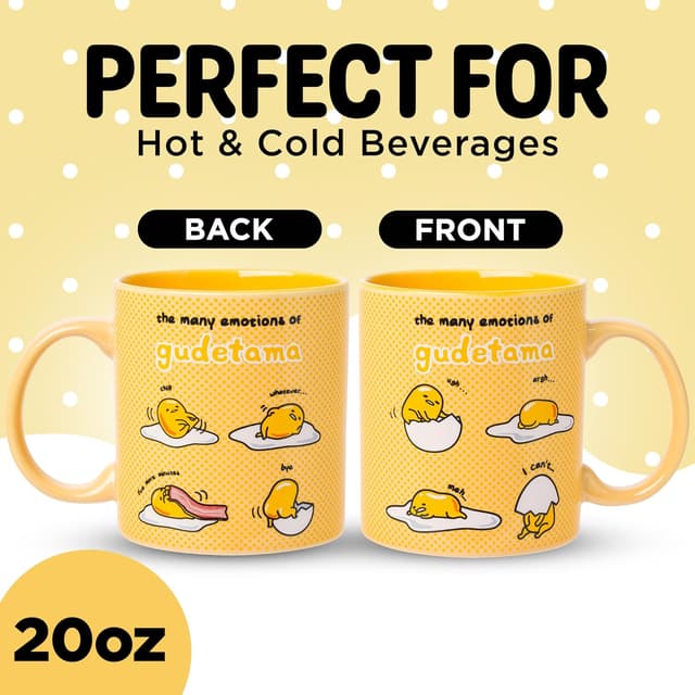 Detalle de Silver Buffalo Sanrio Gudetama “The Many Emotions of Gudetama” Ceramic Mug (20 Ounces)
