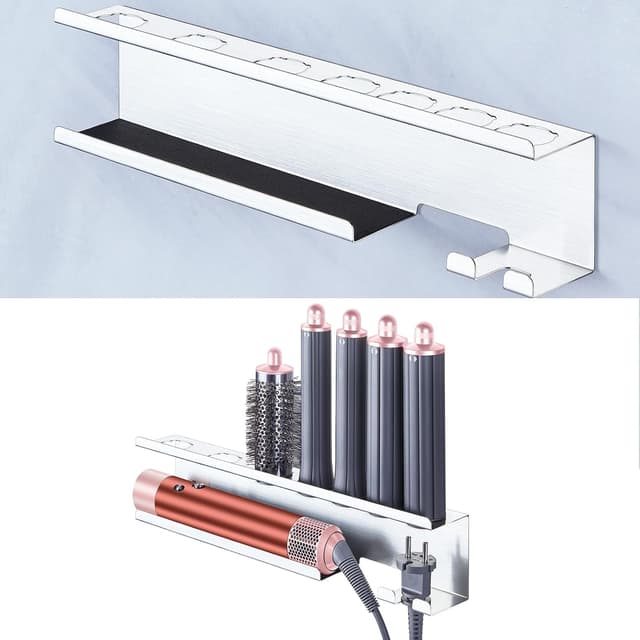 Detalle de YYBO Wall-Mounted Hair Dryer, Straightener & Styler Holder (Stainless Steel, EVA Pad, Anti-Scratch)