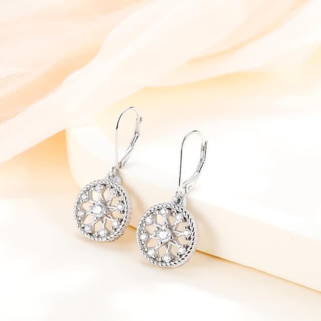 Detalle 2 de J.MUEN Ohrringe aus 925 Silber mit Traumfänger-Anhänger, lang (Paar) – Geschenkidee für Muttertag, Valentinstag & Co.