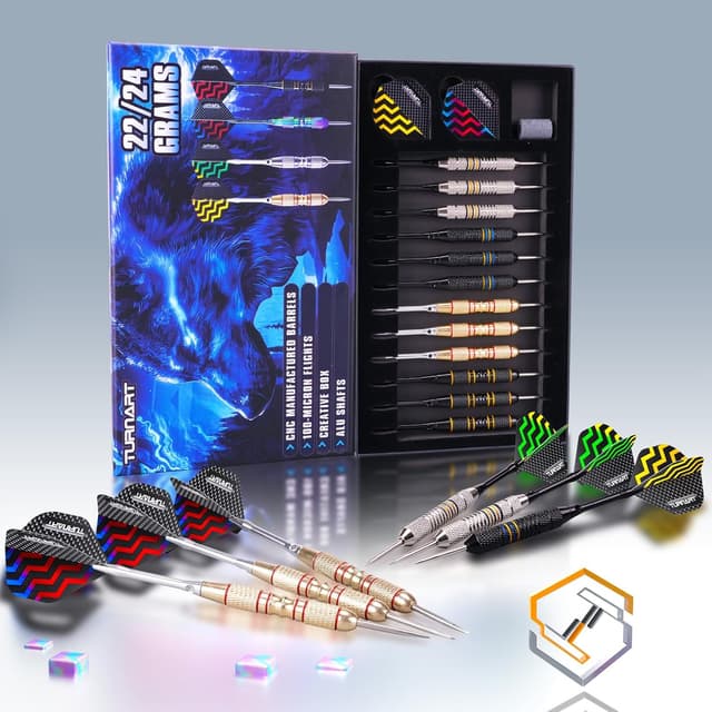 Detalle de Turnart Dartpfeile mit Metallspitze – 12 Profi Steeldarts inkl. Dart Case