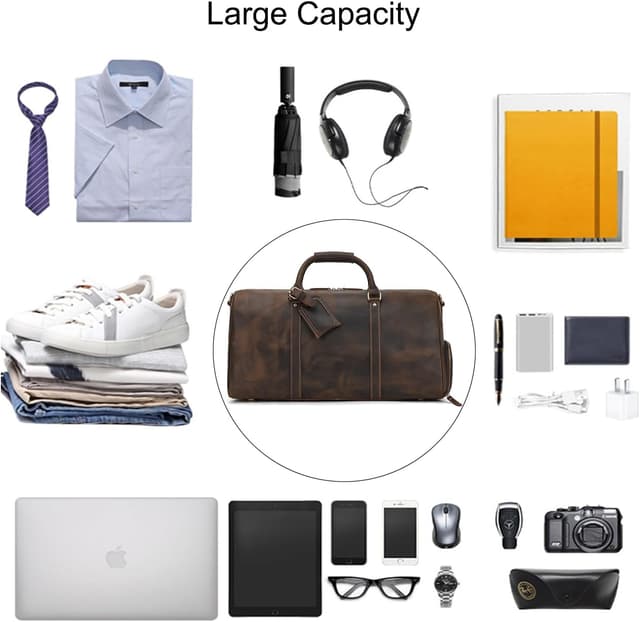 Detalle de LUUFAN Leather Travel Bag Large Capacity Duffel with Shoe Compartment