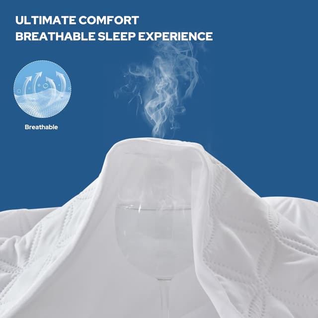 Detalle de BEDLORE Double Mattress Protector Waterproof (White) with Extra-Deep Fitted, Brushed Microfibre & TPU Layer