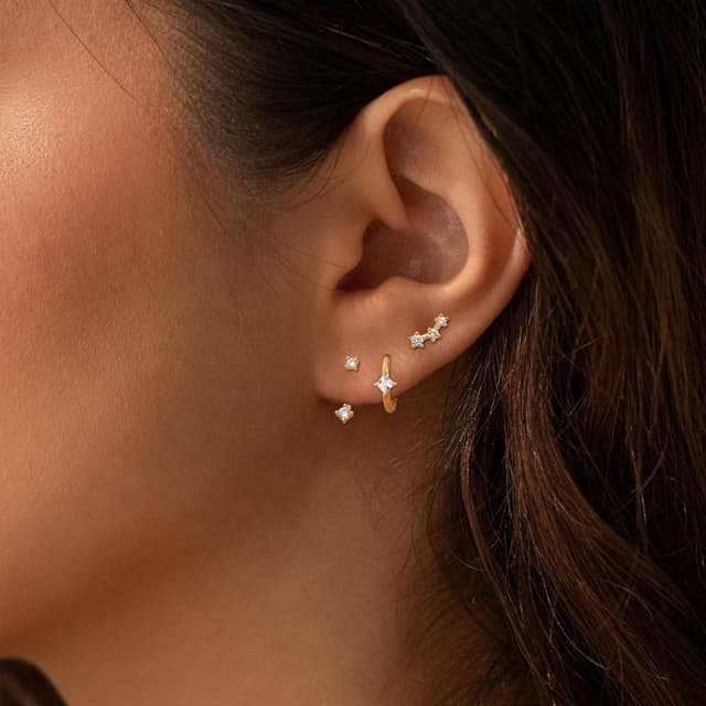 Detalle de BVLAGIDA 3 paires de boucles d’oreilles femme plaquées or 14 carats (créoles et petits clous) hypoallergéniques