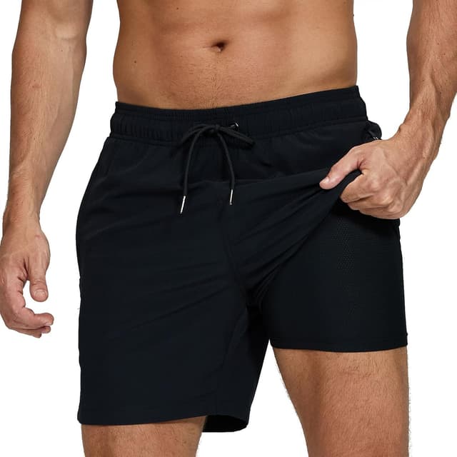 Detalle de Aisprts Maillot de bain homme 2 en 1 short de plage hydrophuge à séchage rapide, doublure de compression et poches zippées