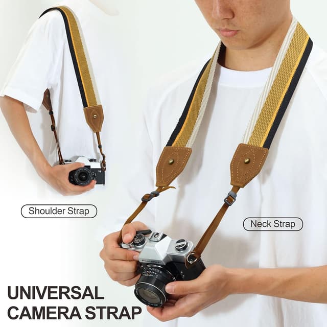 Detalle de Padwa Lifestyle Camera Strap (2" wide) – Vintage Crazy Horse leather & cotton embroidered universal DSLR/SLR strap