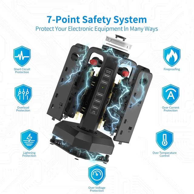 Thumbnail 6 de Tower Extension Lead 8‑way 5 USB 3250W surge protector 🔌