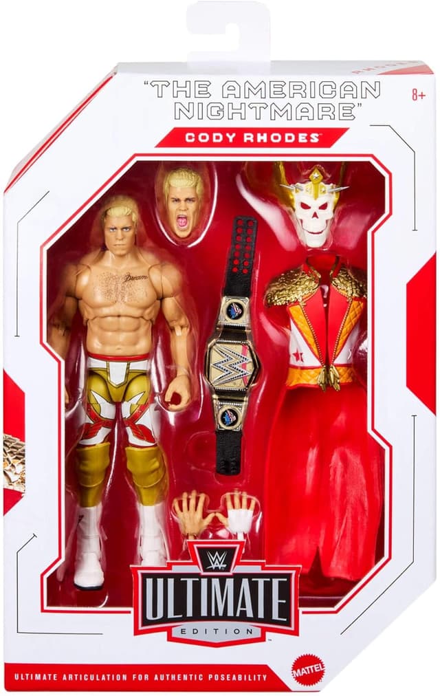 Detalle 2 de Mattel WWE Ultimate Edition Action Figure Set (Cody Rhodes, 6-inch) with Swappable Heads & Hands, JHV89