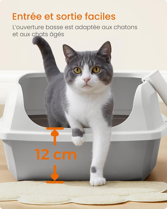 Thumbnail 6 de Feandrea bac à litière pour chat XL à parois hautes, ouvert sur le dessus, avec pelle (PPT009W101)