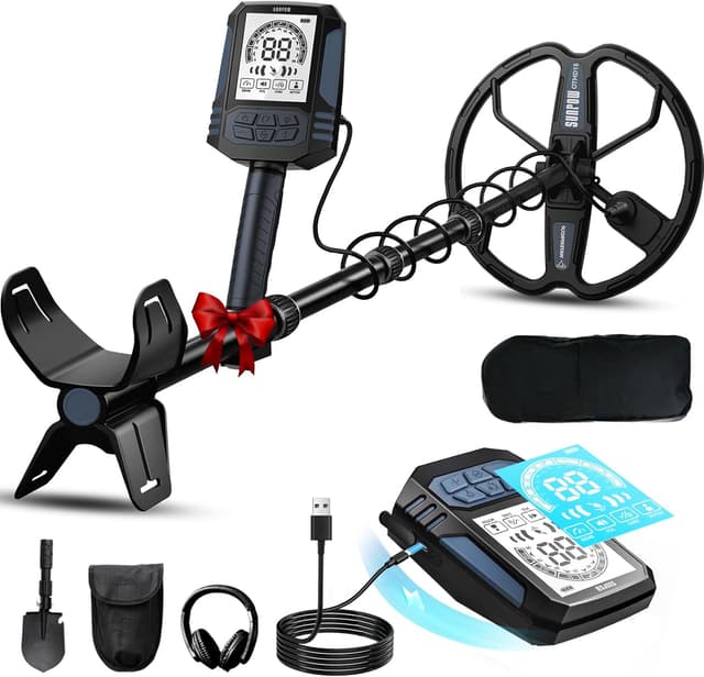 Detalle de SUNPOW Rechargeable Metal Detector for Adults with 10'' Deep Dual-D Coil, 35H Lithium Battery and 7-Metal ID